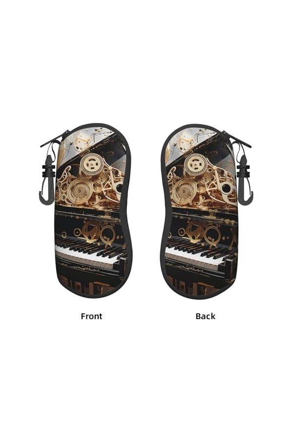 Étui souple avec clip pour lunettes de soleil et notes de musique de piano - Style vintage - Pour homme et femme - Portable -