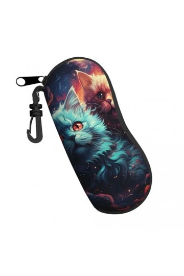 Étui souple avec fermeture éclair et clip pour lunettes de soleil - Motif chat mignon et nébuleuse - Pour homme et femme, Noi