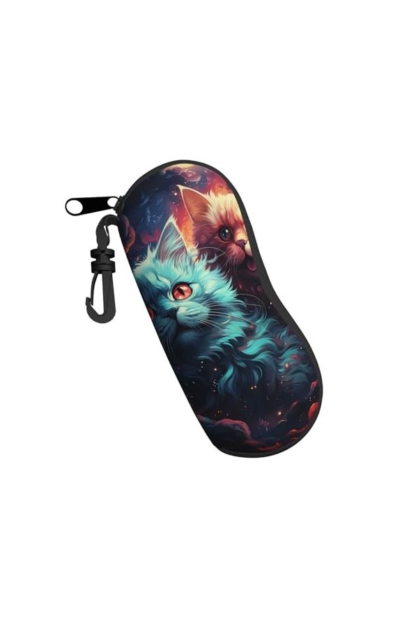 Étui souple avec fermeture éclair et clip pour lunettes de soleil - Motif chat mignon et nébuleuse - Pour homme et femme, Noi