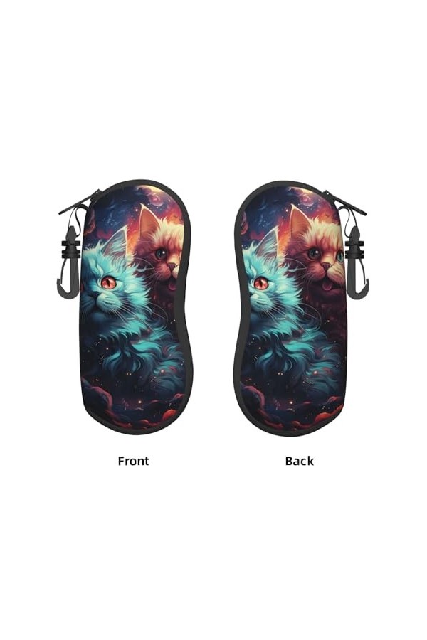 Étui souple avec fermeture éclair et clip pour lunettes de soleil - Motif chat mignon et nébuleuse - Pour homme et femme, Noi