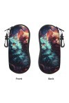 Étui souple avec fermeture éclair et clip pour lunettes de soleil - Motif chat mignon et nébuleuse - Pour homme et femme, Noi