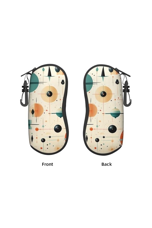 Atomic Age Étui à lunettes souple avec fermeture éclair et clip Motif géométrique Pour homme et femme, Noir , taille unique