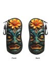 Tiki Étui souple pour lunettes de soleil Motif masque tribal hawaïen Style ethnique rétro Pour homme et femme Avec fermeture 