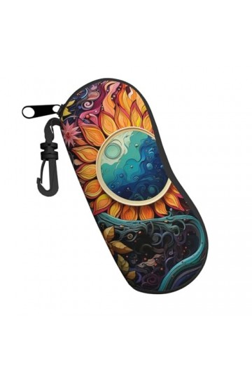 Étui souple à fermeture éclair avec clip pour lunettes de soleil et tournesol - Motif arc-en-ciel bohème - Pour homme et femm