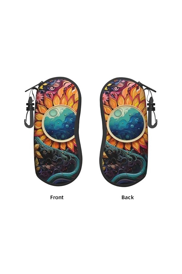 Étui souple à fermeture éclair avec clip pour lunettes de soleil et tournesol - Motif arc-en-ciel bohème - Pour homme et femm