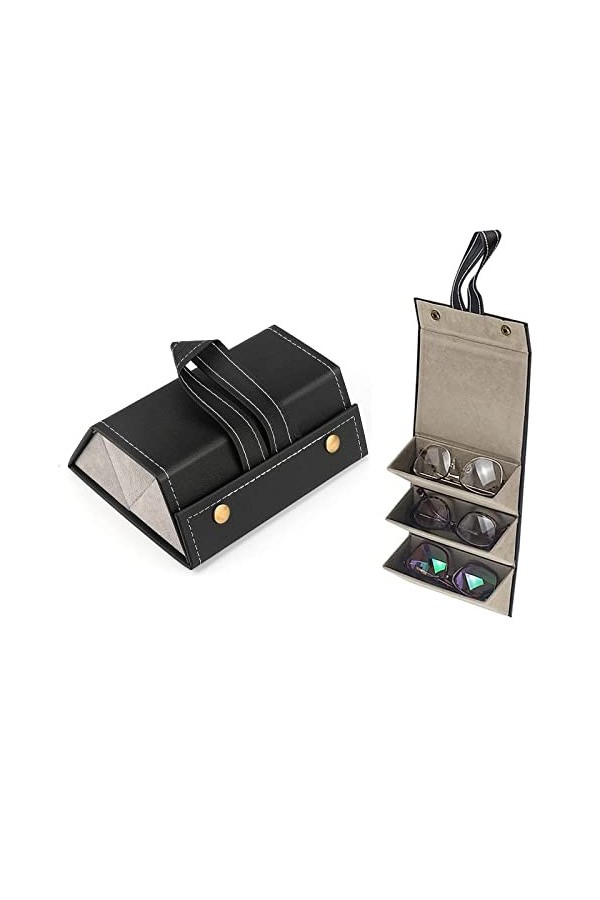 Boîte de Rangement Pour Lunettes de Soleil,Boite A Lunette de Soleil En Simili Cuir - 3 Fentes à Lunettes -Boîte de Rangement