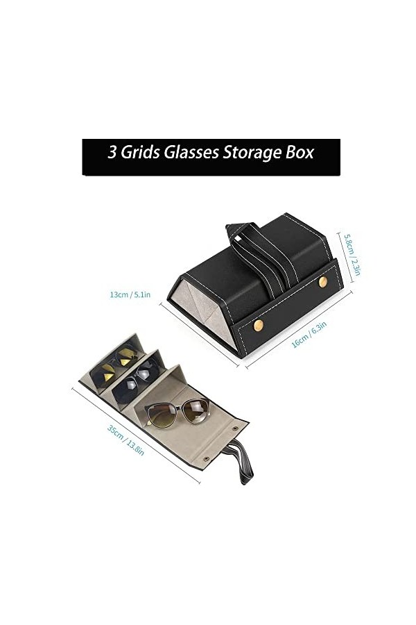 Boîte de Rangement Pour Lunettes de Soleil,Boite A Lunette de Soleil En Simili Cuir - 3 Fentes à Lunettes -Boîte de Rangement