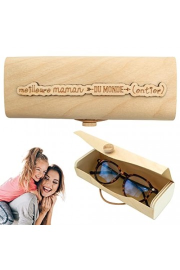 Ernestine - Étui à lunettes maman unique en bois - cadeau fête des mères - cadeau personnalisable femmes tendance - boitier à