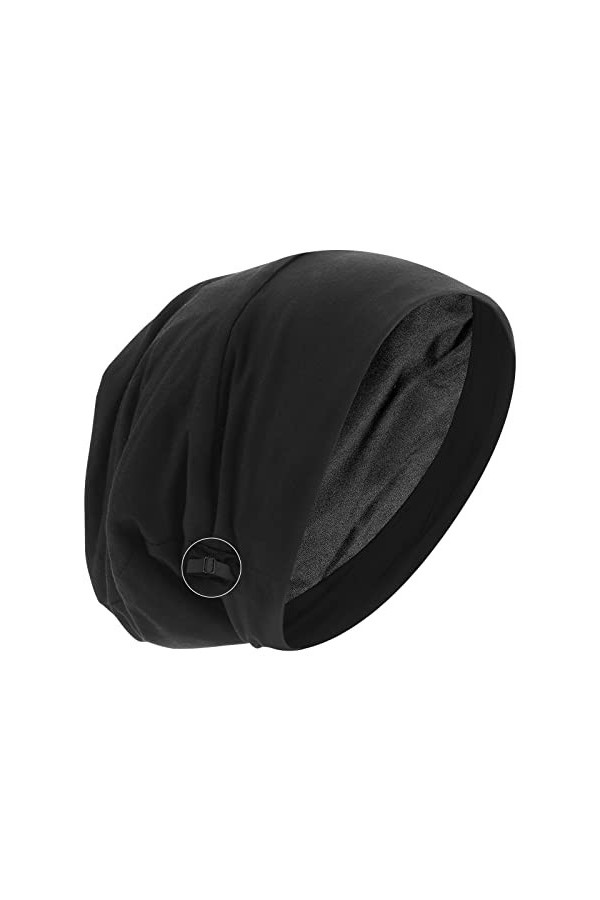 Molain Bonnet de nuit en satin doublé de satin - Bonnet souple réglable pour rester en place - Doublure en soie - Noir