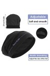 Molain Bonnet de nuit en satin doublé de satin - Bonnet souple réglable pour rester en place - Doublure en soie - Noir
