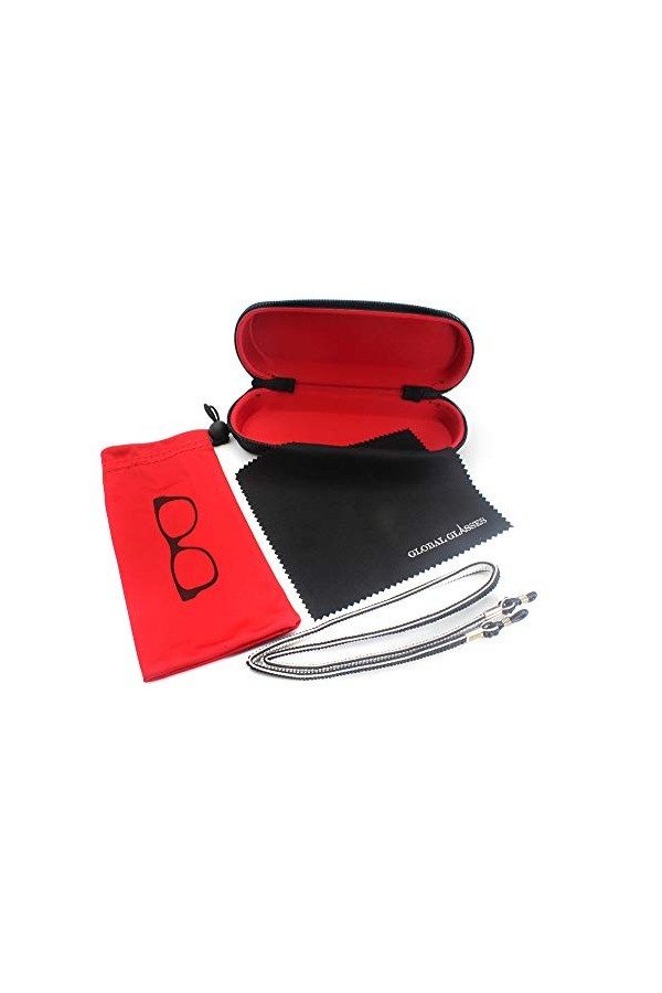 Ensemble détui à lunettes, comprend un étui à glissière, une pochette de rangement, une chaîne anti-chute et un chiffon doux