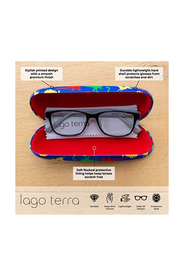 LAGO TERRA Étui à lunettes rigide imprimé dinosaure, bleu, M