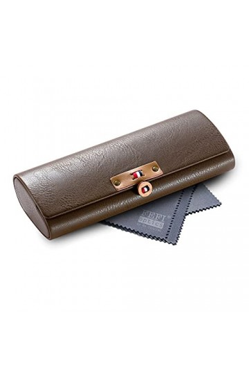 FEFI - Étui à lunettes - Rigide et de qualité supérieure - Aspect cuir, marron foncé, M