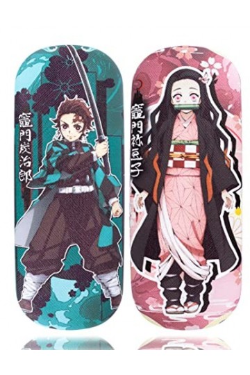 Roffatide Anime Demon Slayer Tanjirou Nezuko Etui à Lunettes 2 Pièces Hard Shell Eyeglasses Case Etui protecteur portable pou