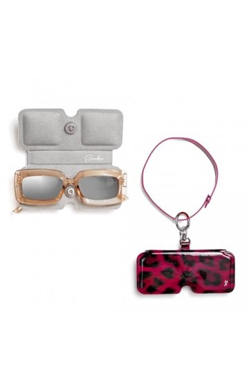 suniboi Étui à lunettes pour homme et femme - Souple et fin - Avec mousqueton - À accrocher, Imprimé léopard Rose, taille uni