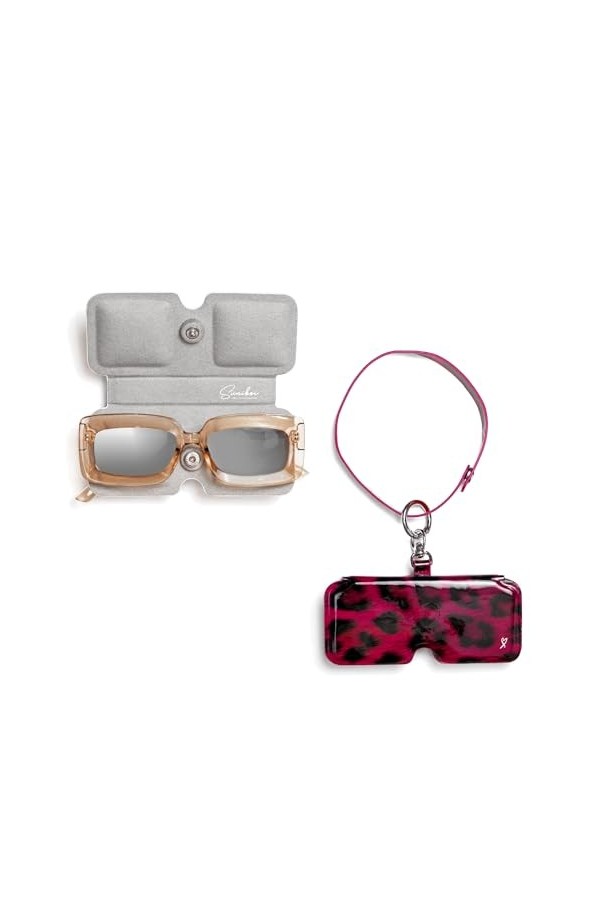 suniboi Étui à lunettes pour homme et femme - Souple et fin - Avec mousqueton - À accrocher, Imprimé léopard Rose, taille uni