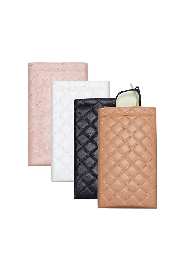 WEBEEDY 4 Pièces Organisateur de Lunettes de Soleil Pochette Sacs En Cuir Souple PU Étui à Lunettes Portable Étui à Lunettes 