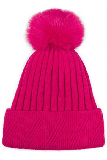 styleBREAKER Bonnet à Pompon tricoté pour Femmes Unicolore avec Motif côtelé et Doublure Polaire, Bonnet dhiver, Bonnet tric