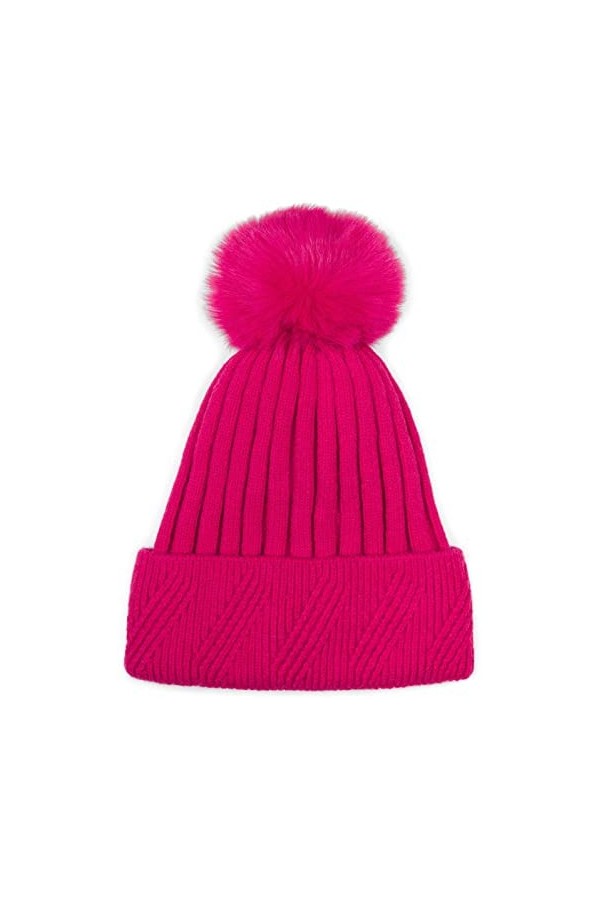 styleBREAKER Bonnet à Pompon tricoté pour Femmes Unicolore avec Motif côtelé et Doublure Polaire, Bonnet dhiver, Bonnet tric