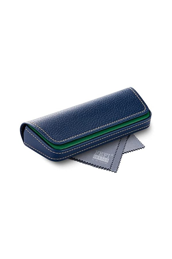 FEFI - Étui à lunettes élégant au look cuir bicolore, vert, M