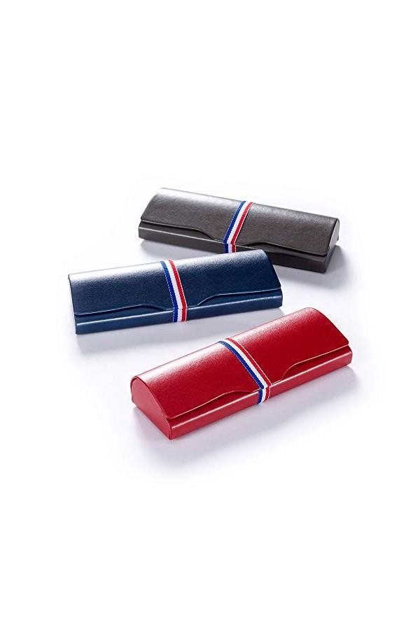 FEFI Élégant étui à lunettes rigide avec bande décorative tricolore