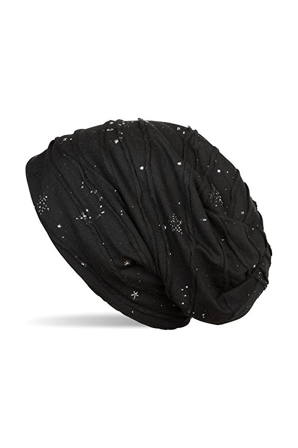 styleBREAKER Bonnet Beanie avec étoiles et éclaboussures métalliques, Paillettes, Beanie Mou, Unisexe 04024136, Couleur:Noir