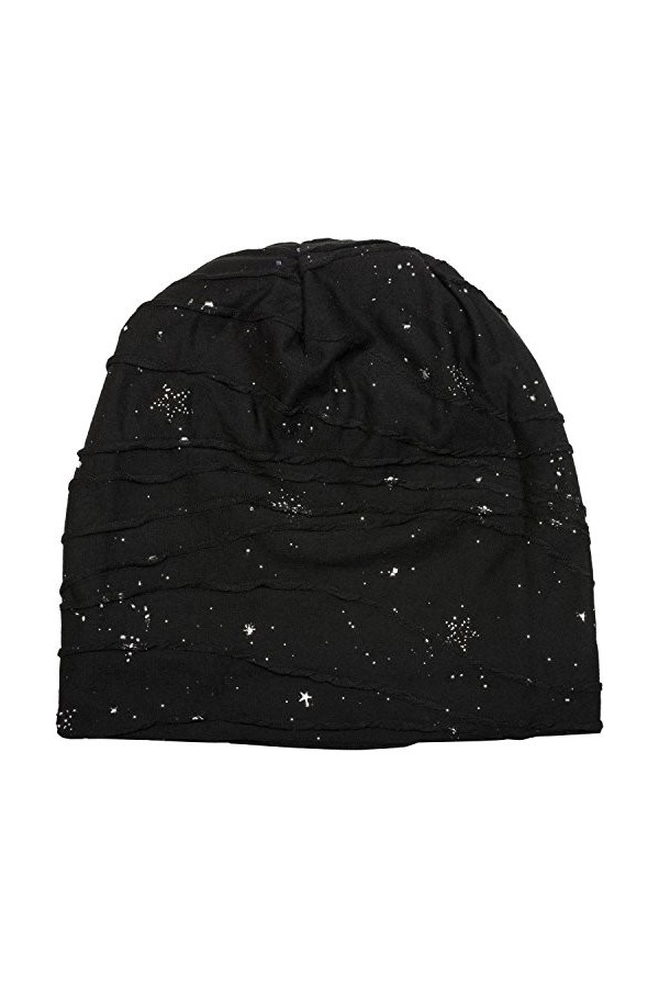 styleBREAKER Bonnet Beanie avec étoiles et éclaboussures métalliques, Paillettes, Beanie Mou, Unisexe 04024136, Couleur:Noir