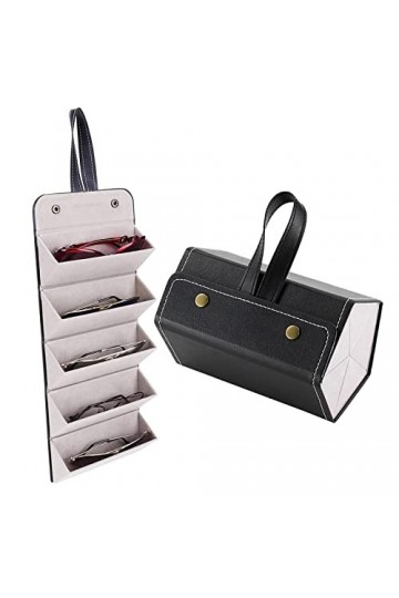 Vecksoy Support à Lunettes à 5 emplacements – Rangement pour Lunettes Soleil Voyage – Boîte Pliable en Cuir PU, boîtes Rangem
