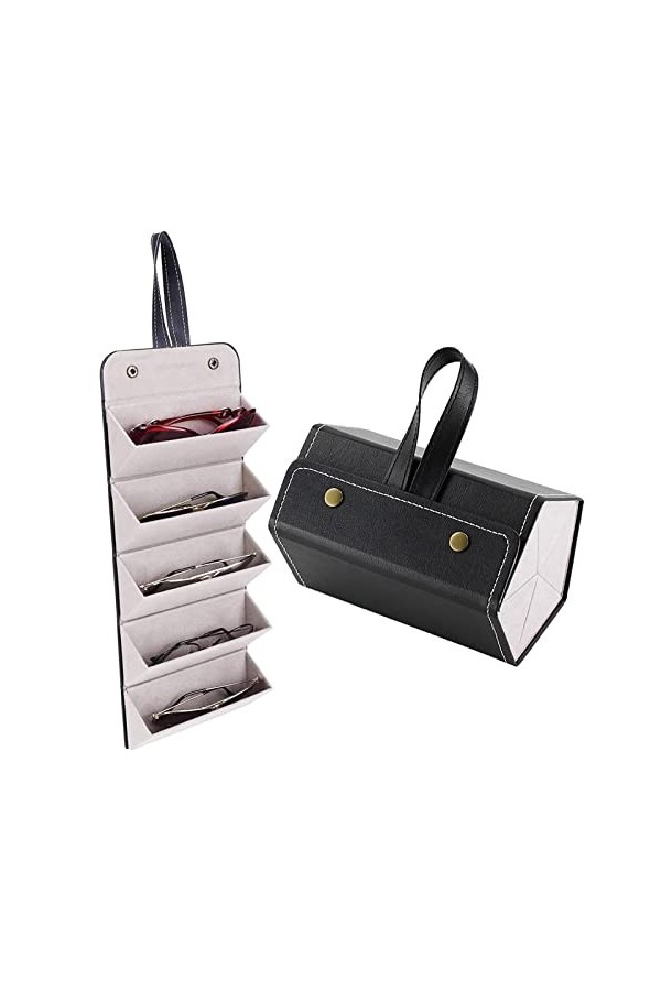 Vecksoy Support à Lunettes à 5 emplacements – Rangement pour Lunettes Soleil Voyage – Boîte Pliable en Cuir PU, boîtes Rangem