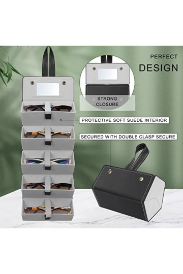 Unaone Organiseur de lunettes de soleil portable avec plusieurs compartiments pour lunettes de soleil à suspendre pour homme 