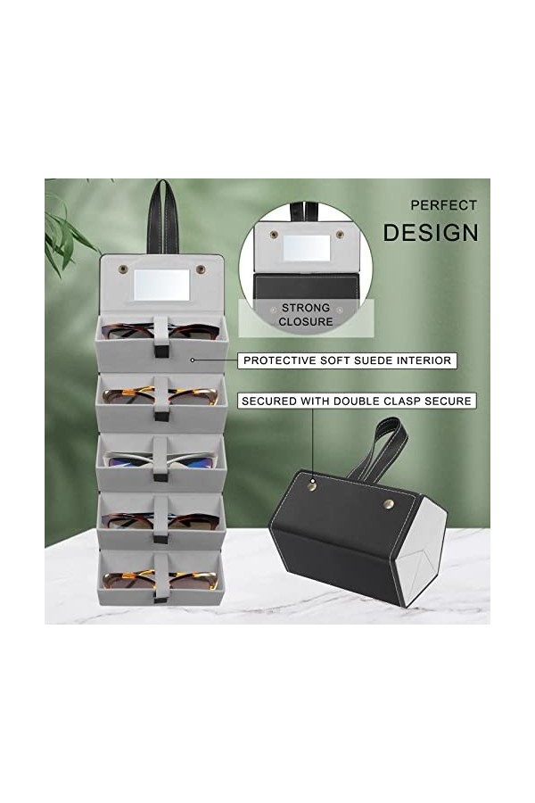 Unaone Organiseur de lunettes de soleil portable avec plusieurs compartiments pour lunettes de soleil à suspendre pour homme 