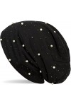 styleBREAKER Bonnet avec Perles et Strass, Bonnet Mou, Unisexe 04024140, Couleur:Noir
