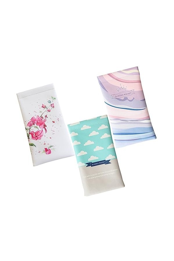 Cabilock Lot de 3 étuis à lunettes en cuir PU Motif nuages