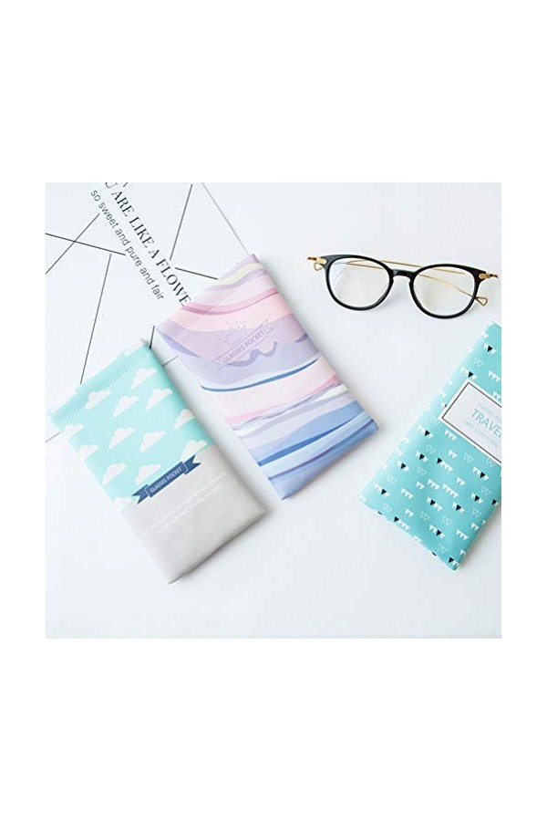 Cabilock Lot de 3 étuis à lunettes en cuir PU Motif nuages