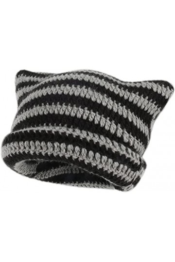 GLIMDA Chapeaux en crochet pour femmes, bonnet tricoté pour chat, bonnet vintage, bonnet tricoté avec oreilles de chat pour f