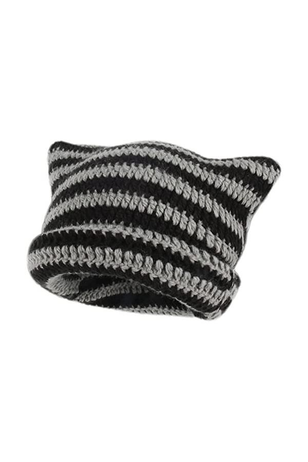GLIMDA Chapeaux en crochet pour femmes, bonnet tricoté pour chat, bonnet vintage, bonnet tricoté avec oreilles de chat pour f