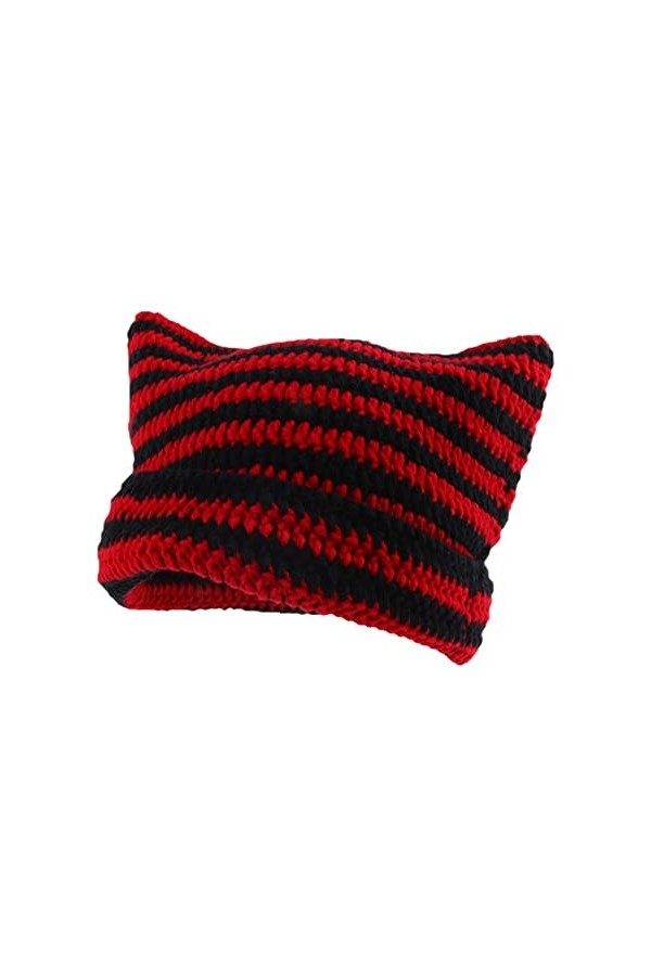 GLIMDA Chapeaux en crochet pour femmes, bonnet tricoté pour chat, bonnet vintage, bonnet tricoté avec oreilles de chat pour f