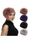 XEPST 4 Pièces Turban Femme Cancer Musulmanes Bonnet, Chimiothérapie Oncologique Stretch Chapeaux Bonnet Nuit Bonnet Chimio p