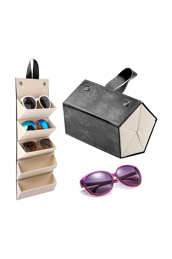 WBYNB Boite Lunettes Voyage, 5 Compartiments Rangement Lunette, Boite de Rangement Lunettes Voyage, Étui à Lunettes Pliable, 