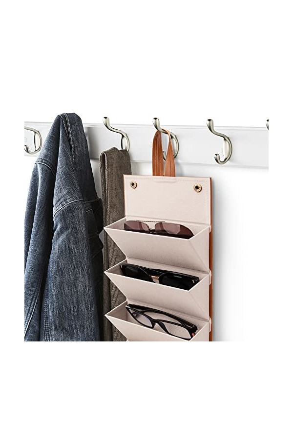 Organisateur de Lunettes de Soleil Portable Brun Boîte de Rangement Lunettes Suspendu Mural Pliable Cuir PU pour Femmes Homme
