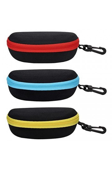 molshine Lot de 3 étuis à lunettes rigides portables avec fermeture éclair et crochet pour homme et femme, Rouge, jaune et bl