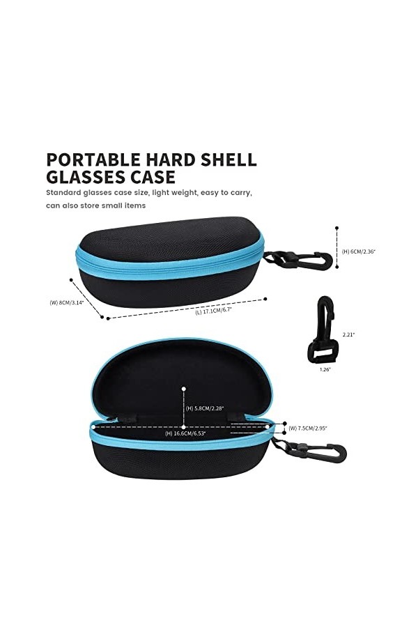 molshine Lot de 3 étuis à lunettes rigides portables avec fermeture éclair et crochet pour homme et femme, Rouge, jaune et bl