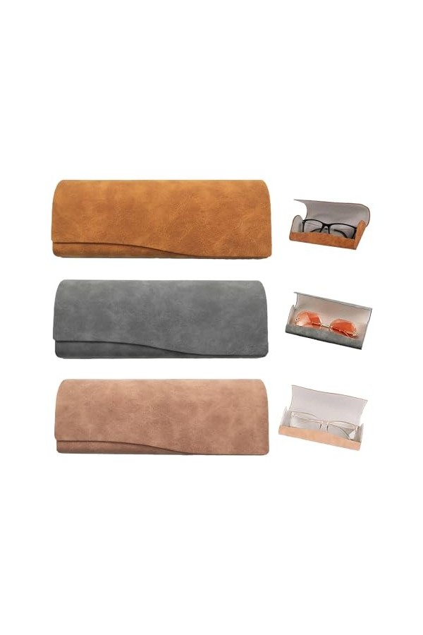 Jsleid 3 Pièces Étui à Lunettes Rétro Portable Set, Étui à Lunettes De Mode, Étui Lunettes Cuir, Étui à Lunettes Rétro Portab