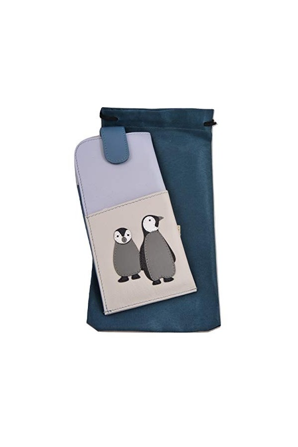 Mala Étui à lunettes en cuir souple pour femme Motif pingouin