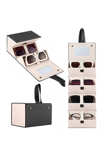 Muf Étui à lunettes de soleil 4 fentes - Organisateur de voyage pour plusieurs paires, avec miroir et sangle, étui de transpo