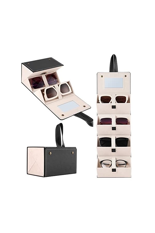 Muf Étui à lunettes de soleil 4 fentes - Organisateur de voyage pour plusieurs paires, avec miroir et sangle, étui de transpo