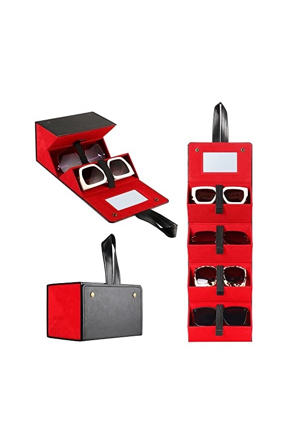 Muf Étui à lunettes de soleil 4 fentes - Organisateur de voyage pour plusieurs paires, avec miroir et sangle, étui de transpo