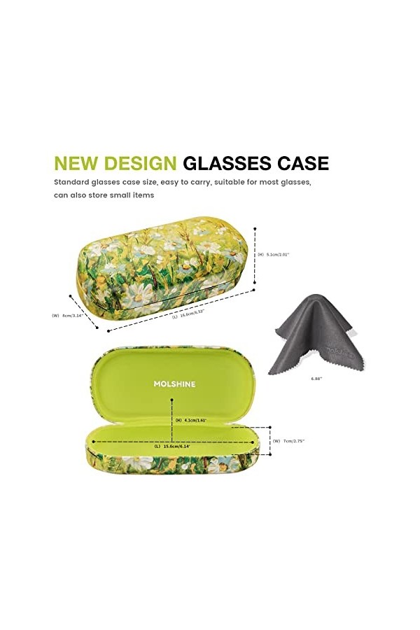 molshine Étui à lunettes rigide classique pour homme et femme, Motif pâquerettes - Vert, M