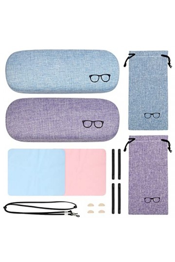 TAROME Lot de 4 étuis à lunettes rigides en lin avec cordon de serrage pour homme et femme, multicolore, L