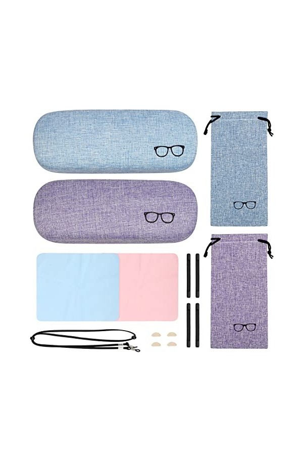 TAROME Lot de 4 étuis à lunettes rigides en lin avec cordon de serrage pour homme et femme, multicolore, L